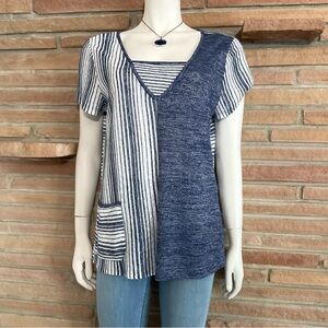 Desert Casual Blue White Striped Top Large